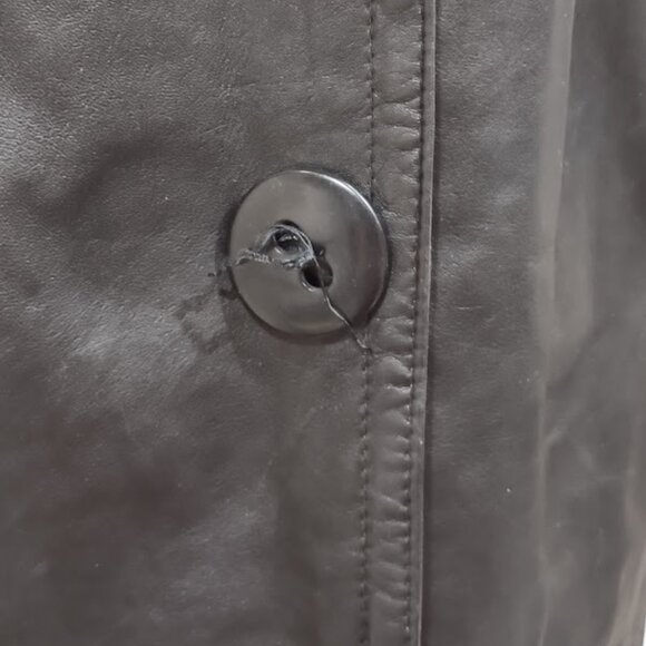 COLEBROOK BLACK ALL LEATHER TRENCHCOAT SNAPS FAUX BUTTON LINED FAUX BELT SIZE XL - Picture 5 of 16